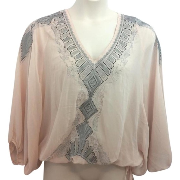 Arden B. Embroidered Trim Pink S Blouse - Picture 1 of 5